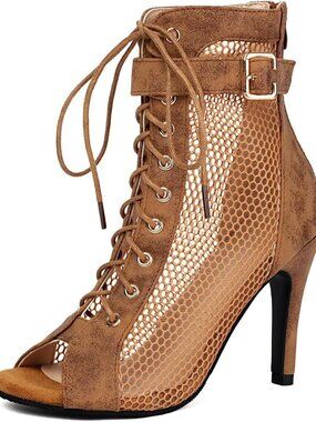 Stylish Women's Peep Toe Mesh Sandals - Lace-Up High Top Summer Boots, Sexy